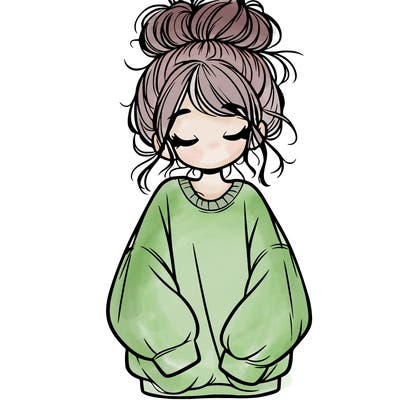 girl with baggy sweatshirt and messy bun