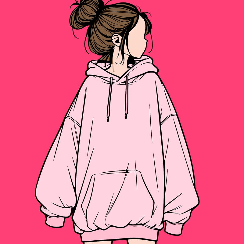 realistic girl with a oversized sweatshirt on and a bun