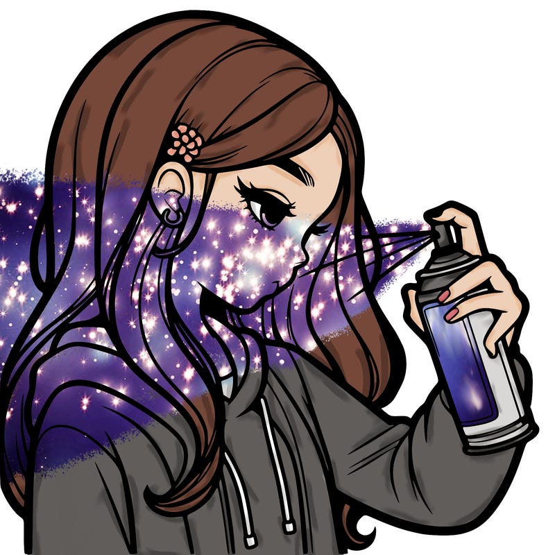 a realistic girl spray painting