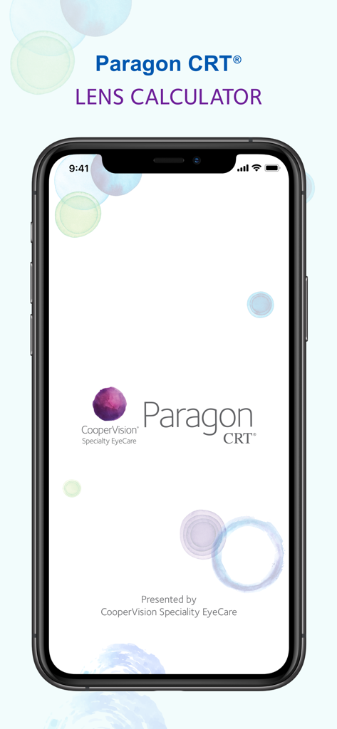 CooperVision Specialty EyeCare의 Paragon CRT 렌즈 계산기 앱 스플래시 화면