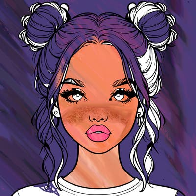 realistic girl with two buns in hair and lips