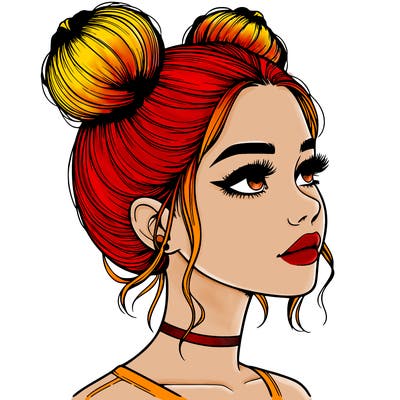 realistic girl with buns on the top of her head