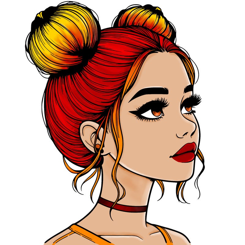realistic girl with buns on the top of her head