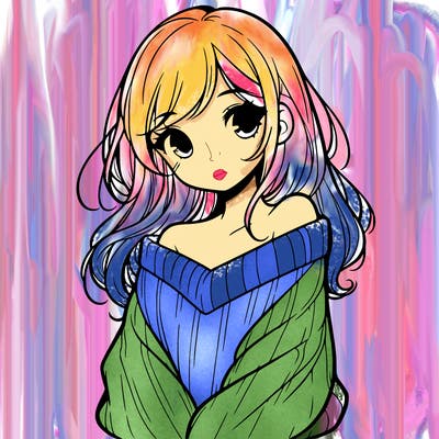 shy pretty girl wearing a sweater that is falling off one shoulder portrait