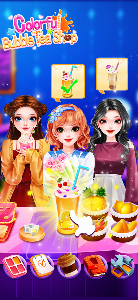 Colorful Bubble Tea Shop - Three customers ordering drinks at the counter in Colorful Bubble Tea Shop