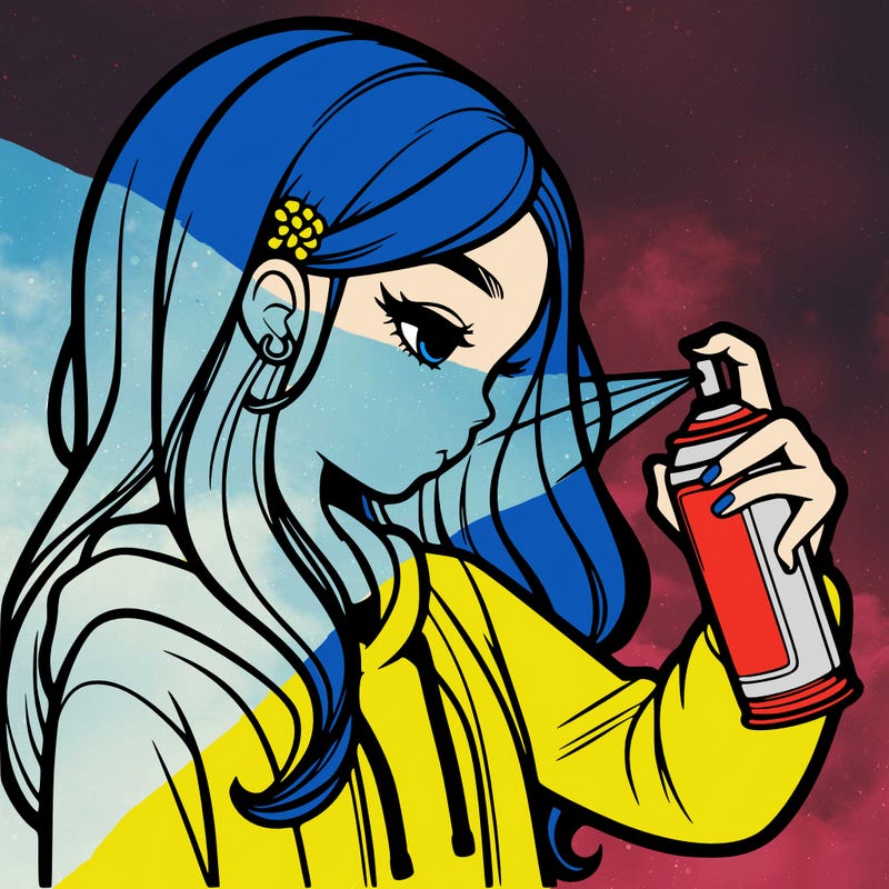 a realistic girl spray painting