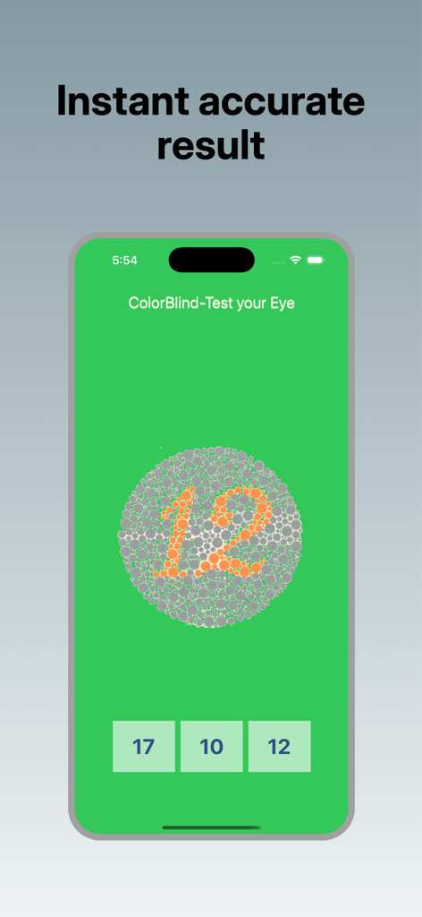 iPhone mostrando uma placa de teste de daltonismo de Ishihara com o número 12
