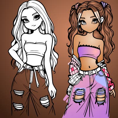 2 girls in crop tops and baggy jeans ripped