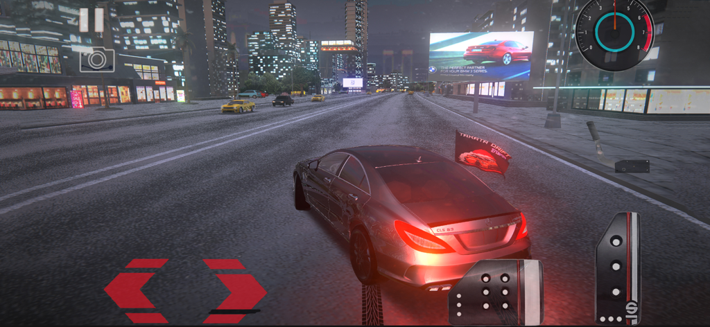Drift Racing Legends JDM - Gameplay of a silver sports car on a city street at night with drifting controls