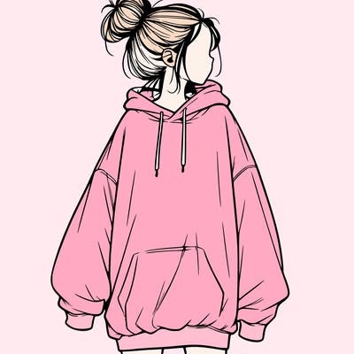 realistic girl with a oversized sweatshirt on and a bun