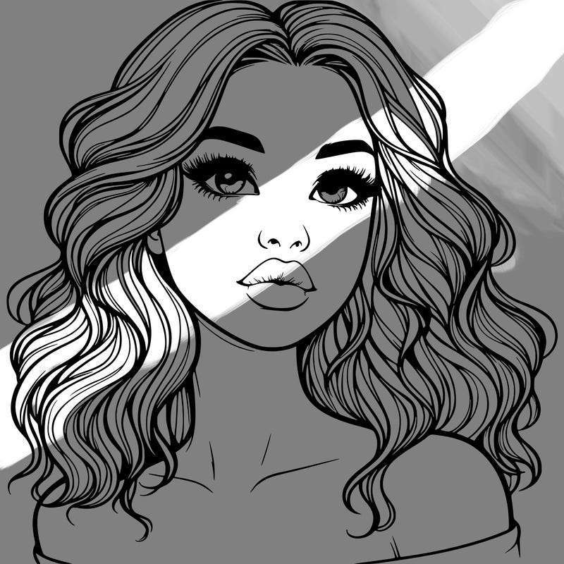 realistic girl with wavy hair and lips