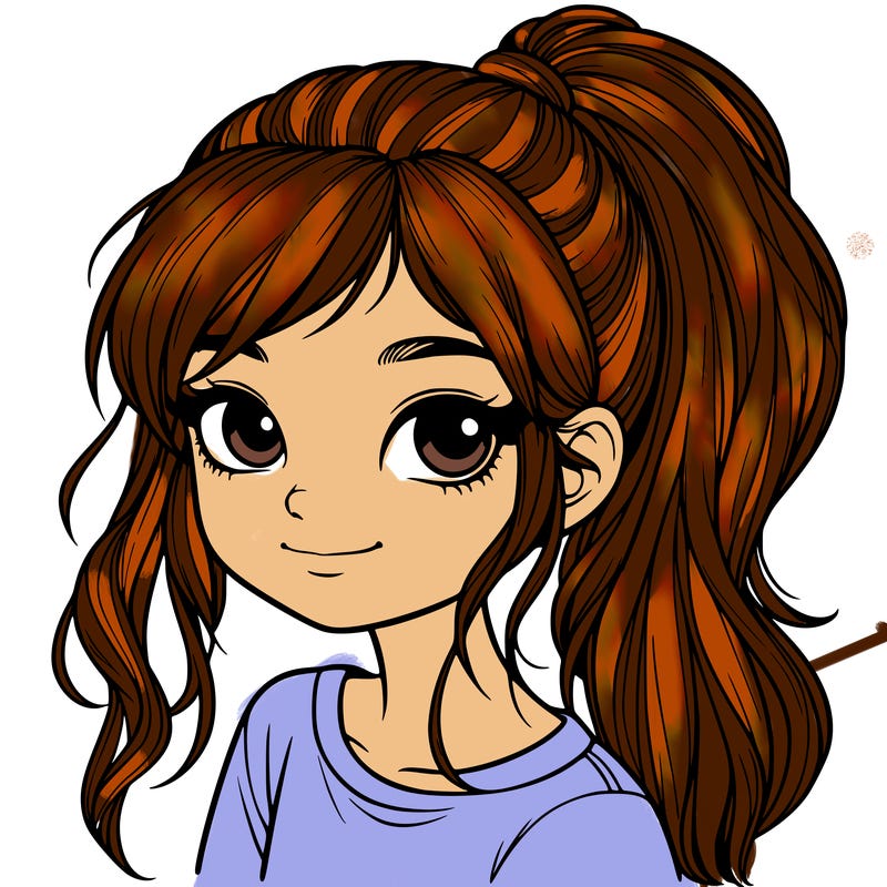 realistic girl with ponytail