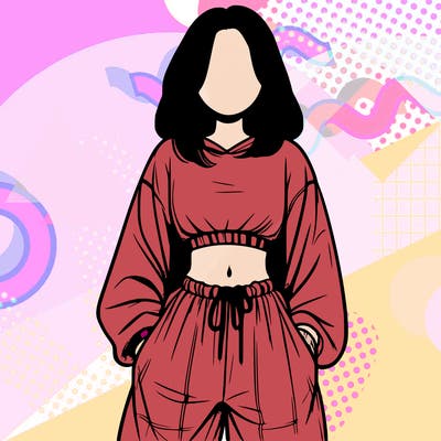 realistic girl faceless with baggy pants and a crop top