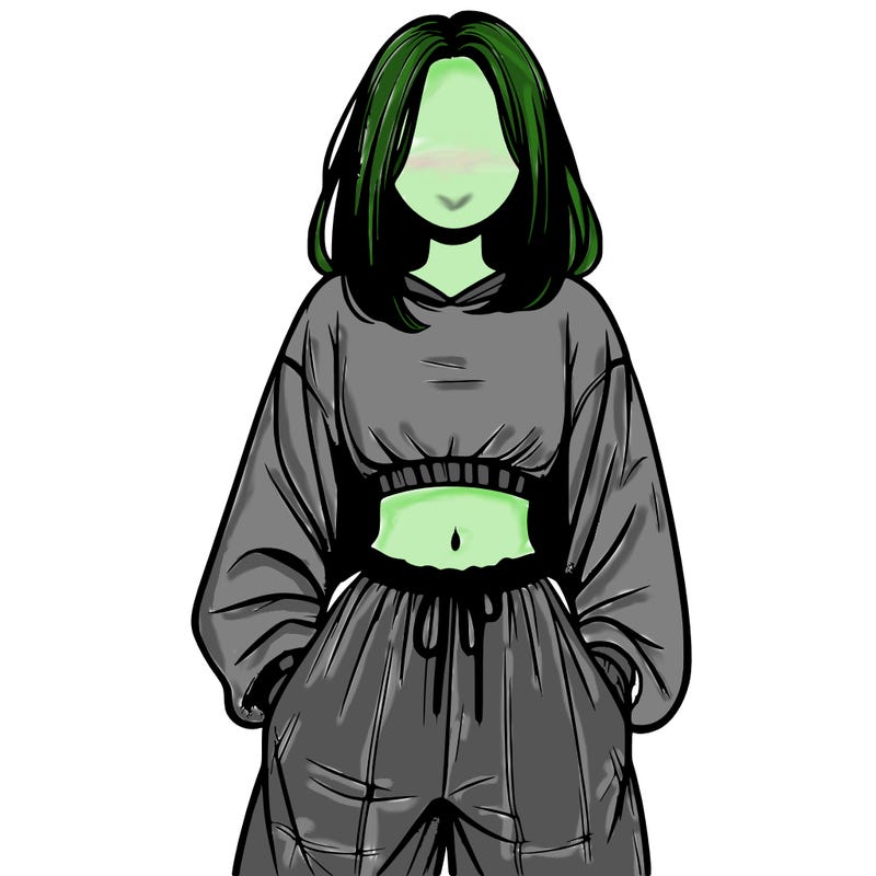 realistic girl faceless with baggy pants and a crop top