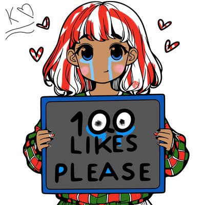 a girl holding a sign saying 100 likes please