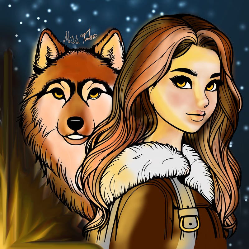 realistic girl with a realistic wolf