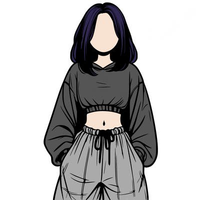 realistic girl faceless with baggy pants and a crop top