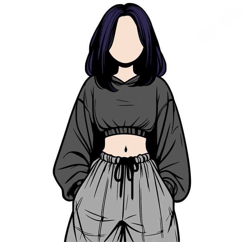 realistic girl faceless with baggy pants and a crop top