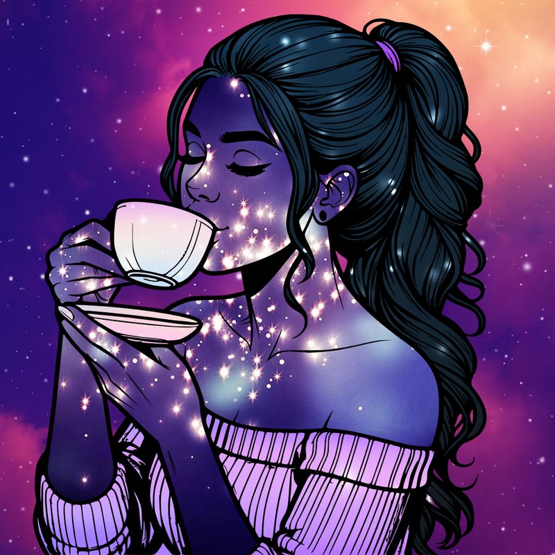 realistic woman drinking tea