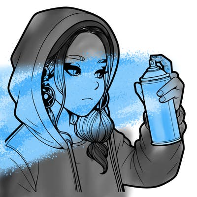 a realistic girl, spray painting