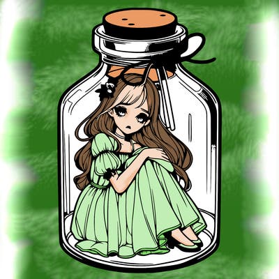 beautiful realistic girl trapped in bottle