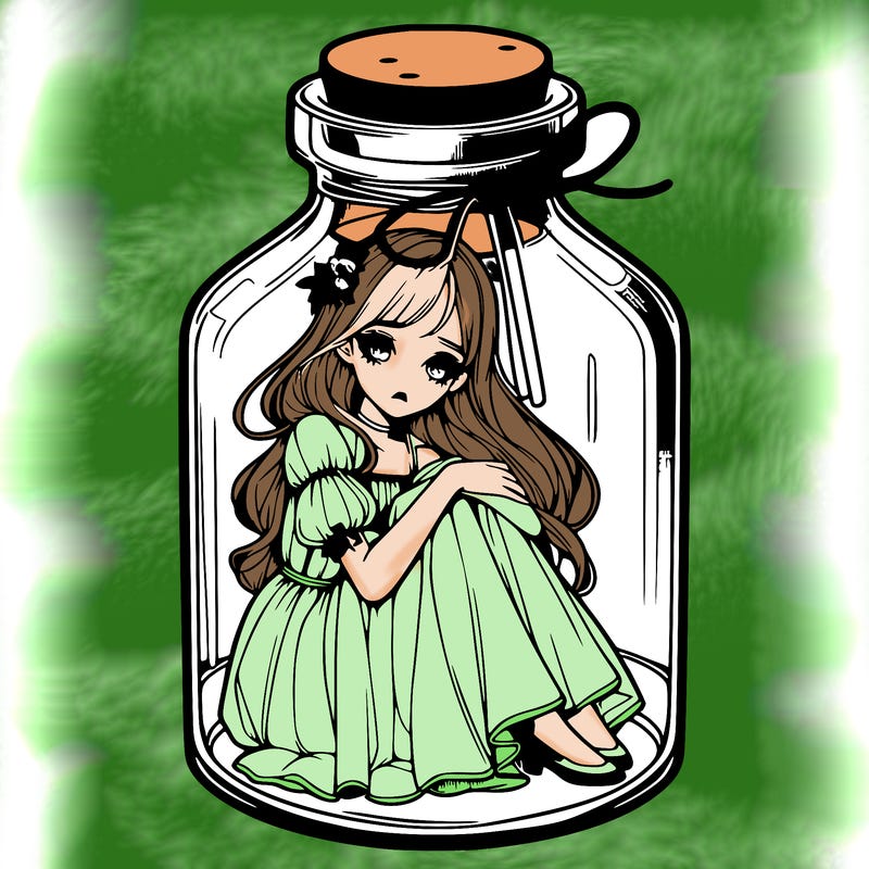 beautiful realistic girl trapped in bottle