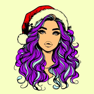 realistic christmas girl with wavy hair and lips