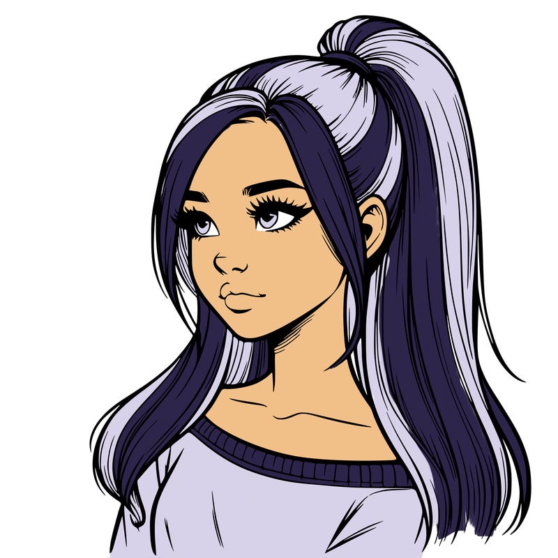 realistic girl with a high ponytail