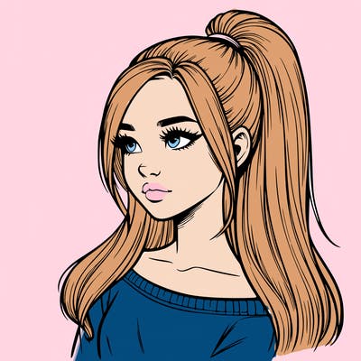 realistic girl with a high ponytail