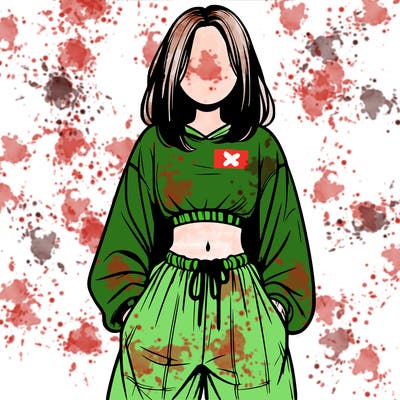 realistic girl faceless with baggy pants and a crop top