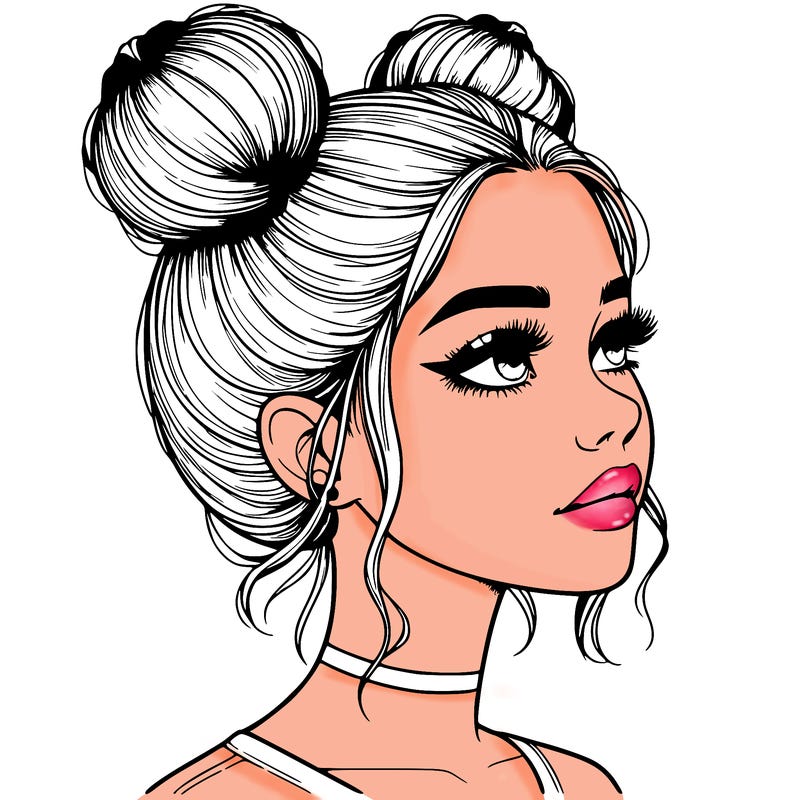 realistic girl with buns on the top of her head