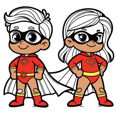 2 superheroes one is a boy of 5 and one is a girl 3 years