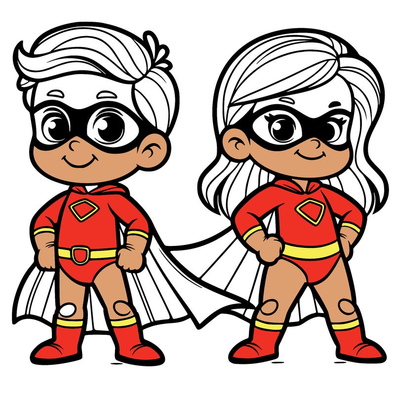 2 superheroes one is a boy of 5 and one is a girl 3 years