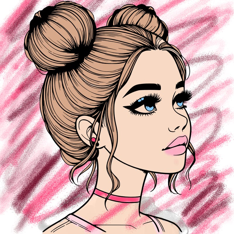 realistic girl with buns on the top of her head