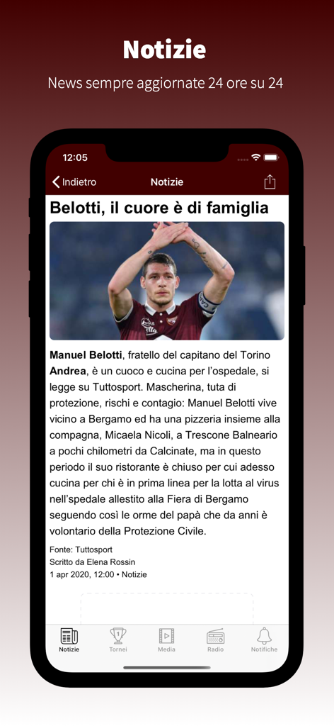 TorinoGranata.it - Schermata dello smartphone che mostra notizie sul Torino FC nell'app TorinoGranata