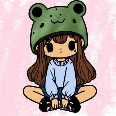 a girl wearing a frog hat and some frog socks