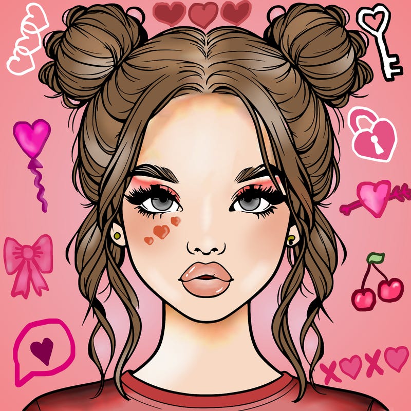 realistic girl with two buns in hair and lips