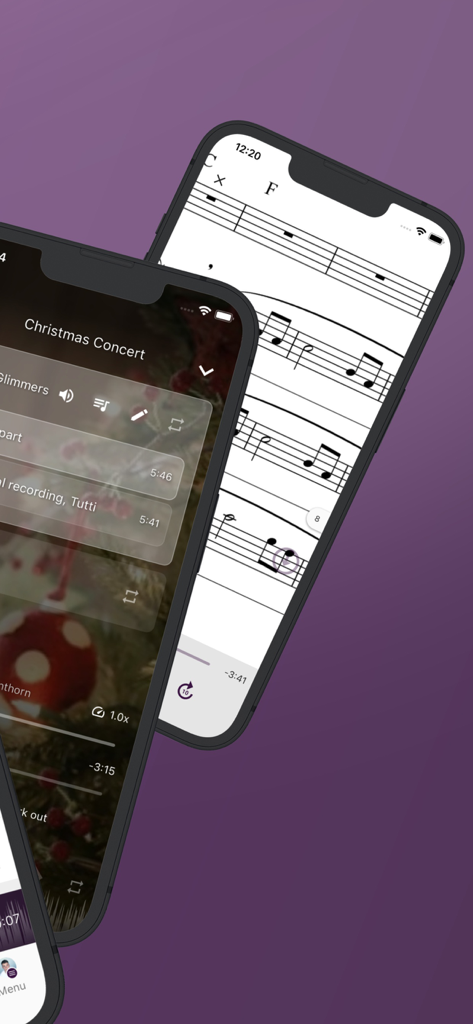 ChoirMate app displaying sheet music and practice audio files