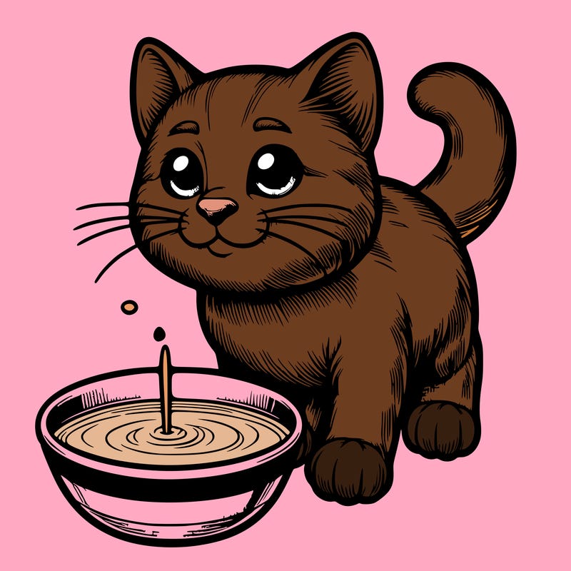 realistic detailed cat with a bowl of milk