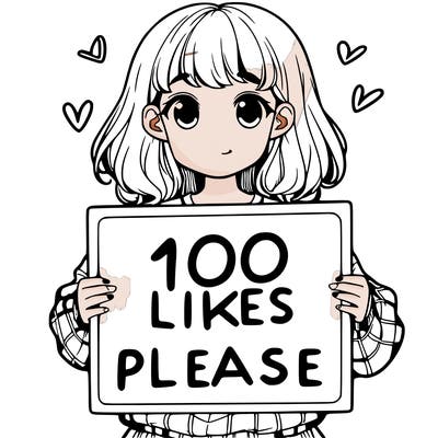a girl holding a sign saying 100 likes please