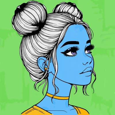 realistic girl with buns on the top of her head