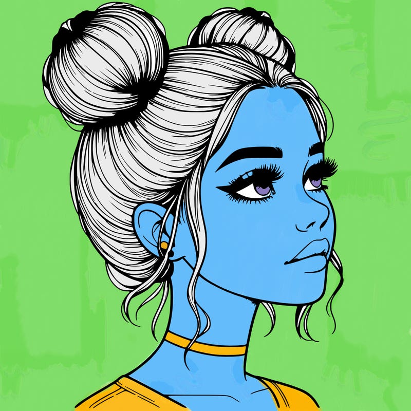 realistic girl with buns on the top of her head