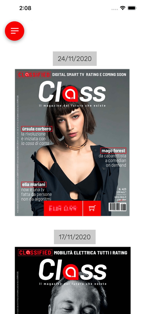 Class - Portadas de revistas digitales dentro de la interfaz de la aplicación Class