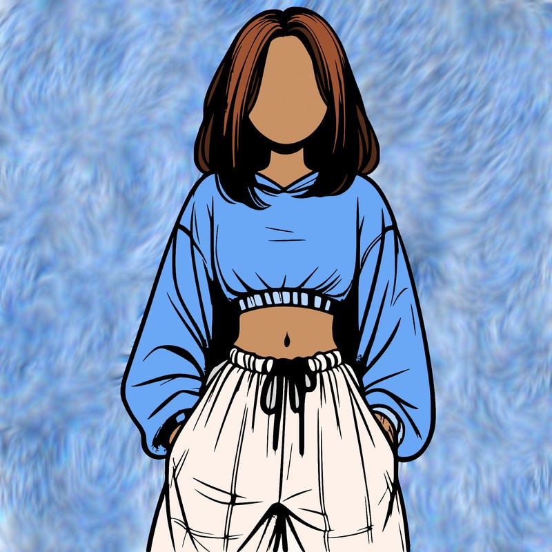 realistic girl faceless with baggy pants and a crop top