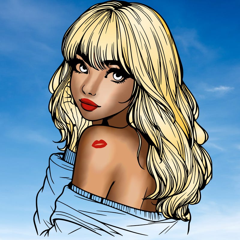 realistic girl with bangs looking over her shoulder