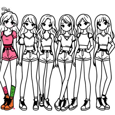 a group of girls wearing crop tops and shorts