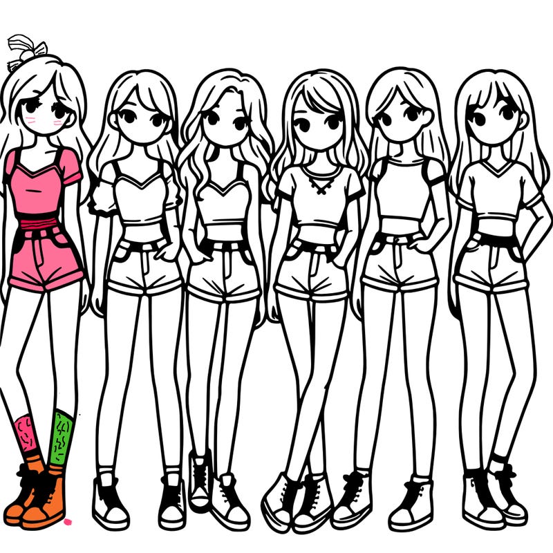 a group of girls wearing crop tops and shorts