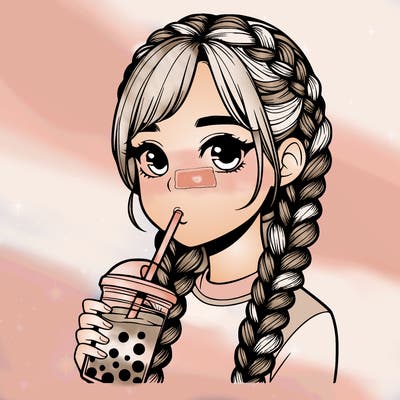 realistic girl with braided hair drinking boba