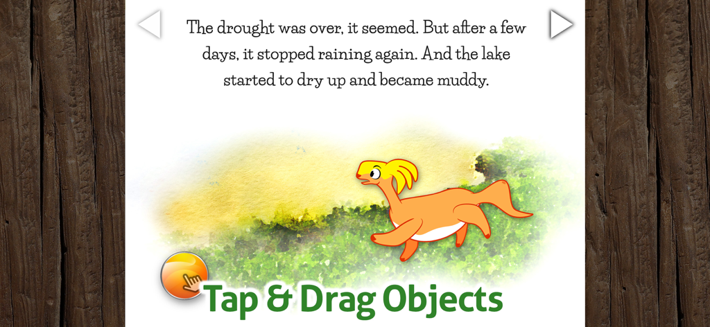 Read Along Book - Archi - Página interactiva de libro infantil que muestra al personaje Archi e instrucciones de juego 'tocar y arrastrar'.