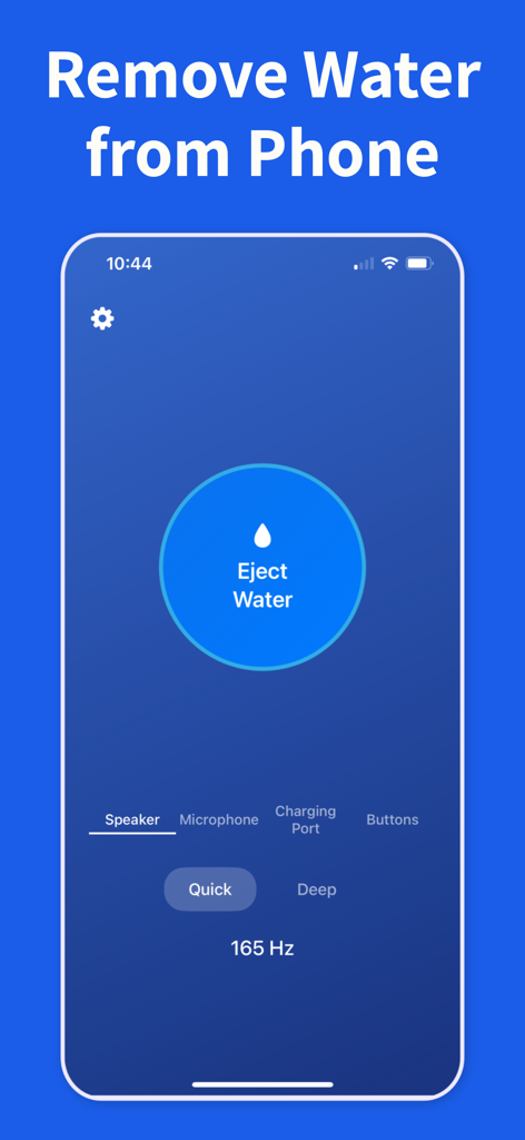 Water Remover, Speaker Cleaner - Water Remover app interface showing the eject water button and speaker cleaning mode